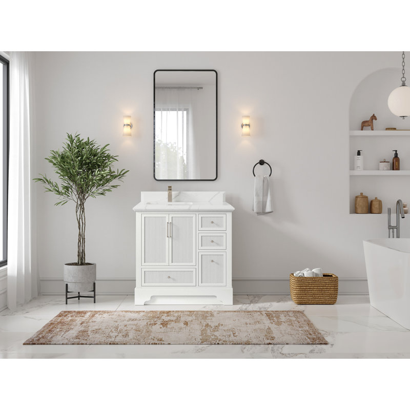 Meuble-lavabo simple 36 po avec plateau Alys, Calacatta Laza