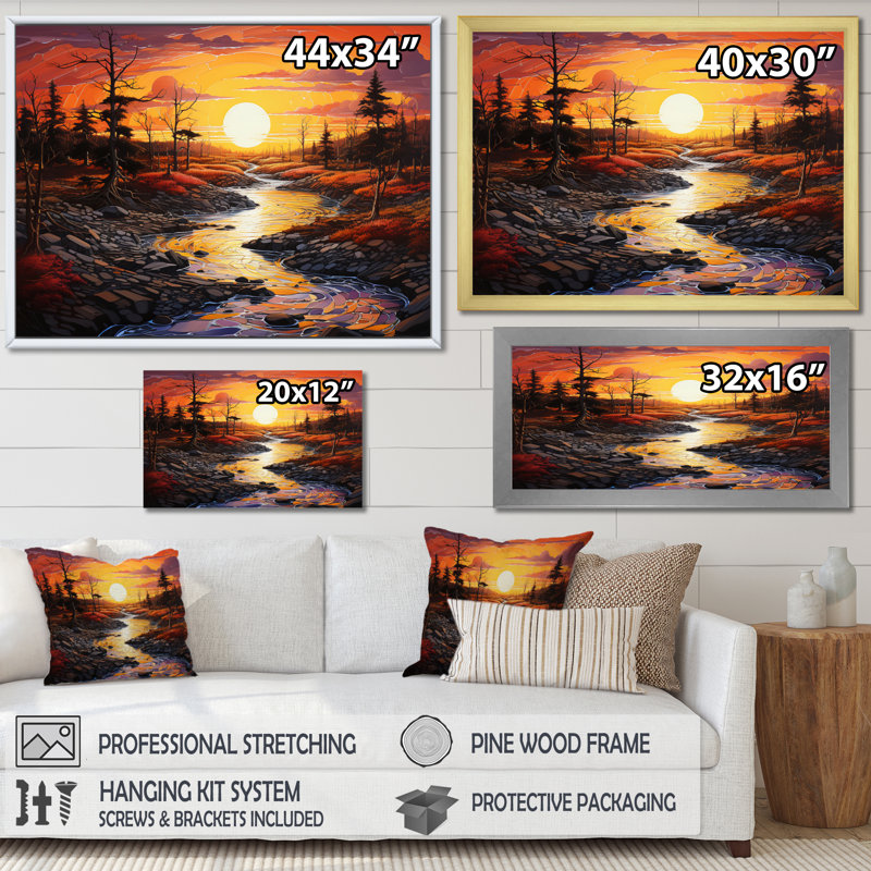 Sunset Reverie Pastoral I - Landscapes Wall Decor, H 12 po x l 20 po x P 1 po, Cadre flottant noir