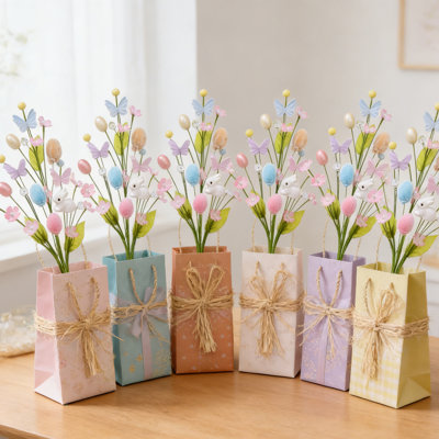 6 Pcs Artificial Easter Flower Stems - Bendable Berry & Egg Spring Branches for Vase, Home Table Centerpiece, Easter & Spring Decor (19.5 inch)
