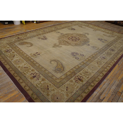 Ivory Room Size Antique Indian Paisley Design Amritsar Rug