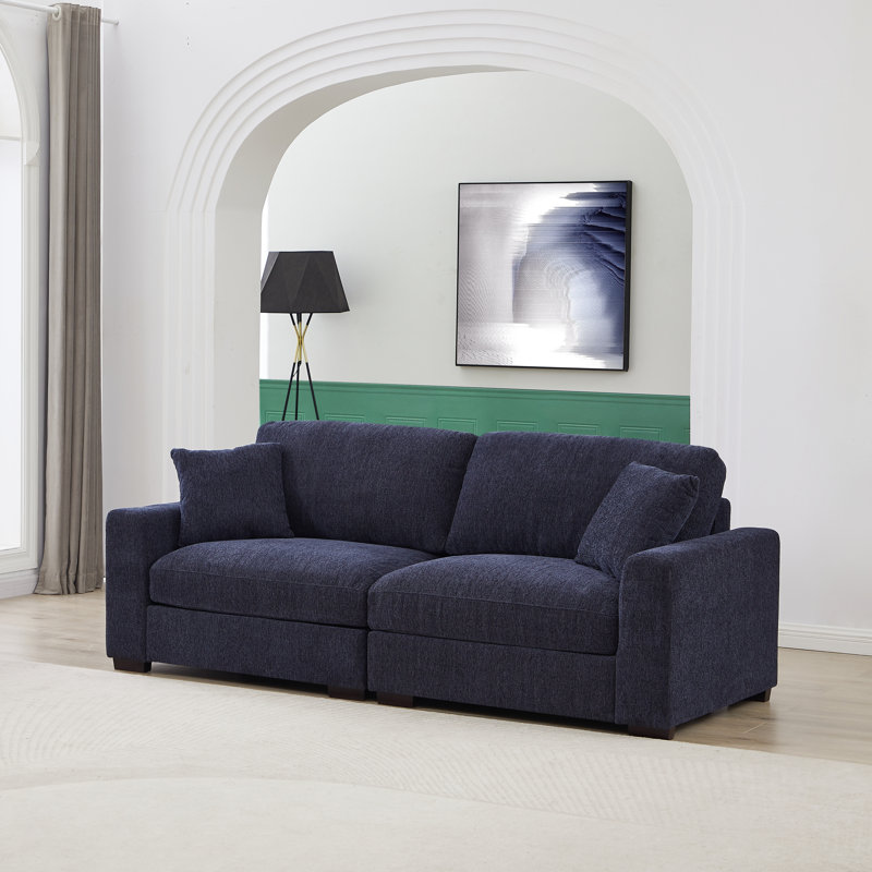 Swansea 2 - Piece Upholstered Cloud Sectional Sofa Loveseat, Blue 100% Polyester