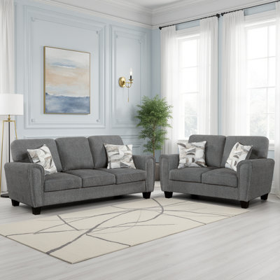 Ochee Modern & Contemporary Chenille Fabric 2-Piece Living Room Set with Reversible Cushions, Décor Pillows & Exposed Feet