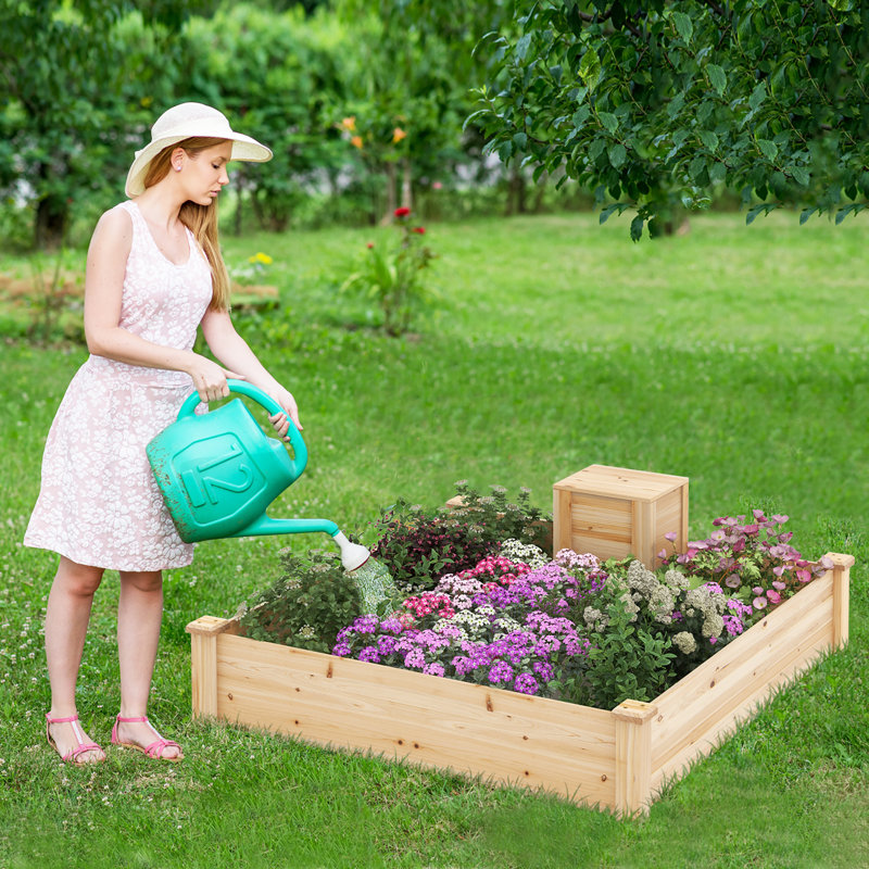Arlmont & Co. Raised Fir Wood Garden Bed 49" X 49" Open Base Garden Bed W/ Composting Bin