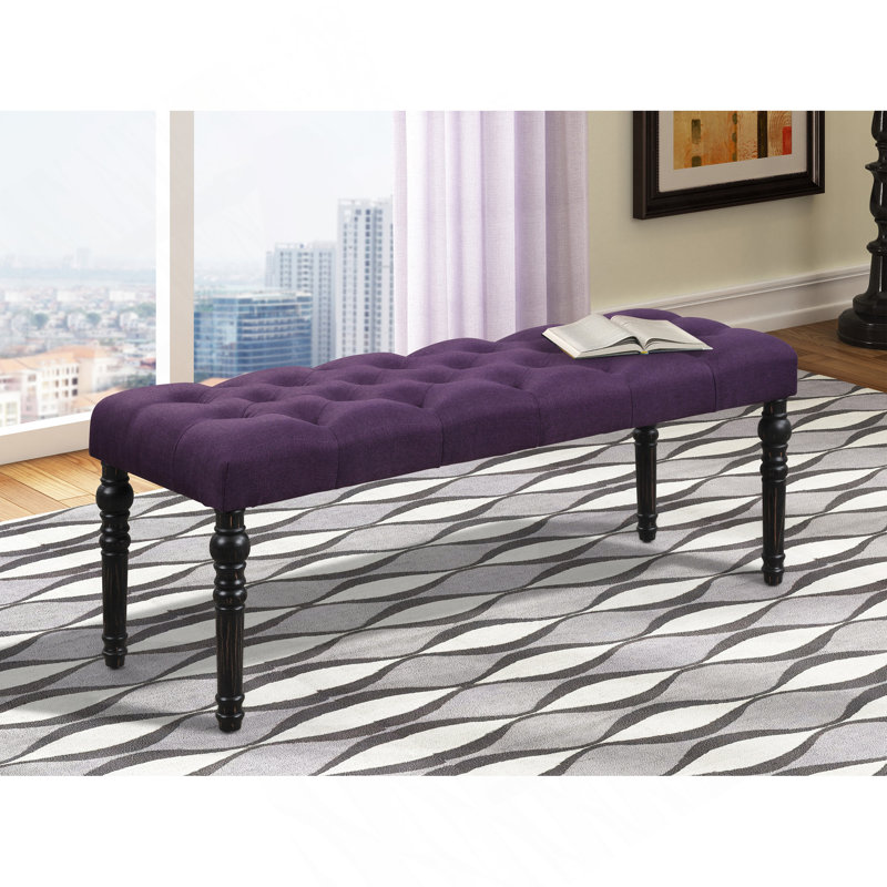Purple Dining Bench With Upholstery - Solid Wood Frame & Dark Black Finish 48"W X 16"D 19.5"H In Hue Turned Legs 48 16 19.5 Inches