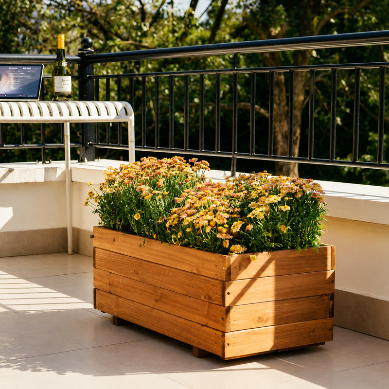 New Design Solid Wood Outdoor Planter Box, 12.6" H x 31.5" W x 15.7" D, Brown