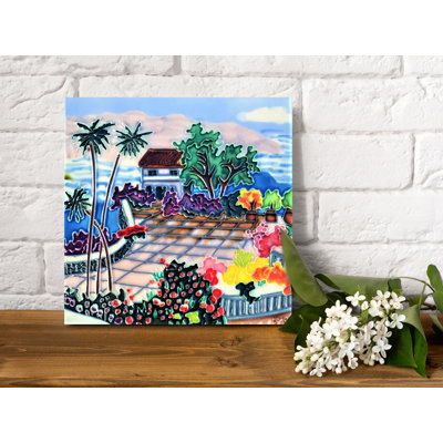 8'' x 8'' Glossy Hand Painted Ceramic Decorative Accent Tile