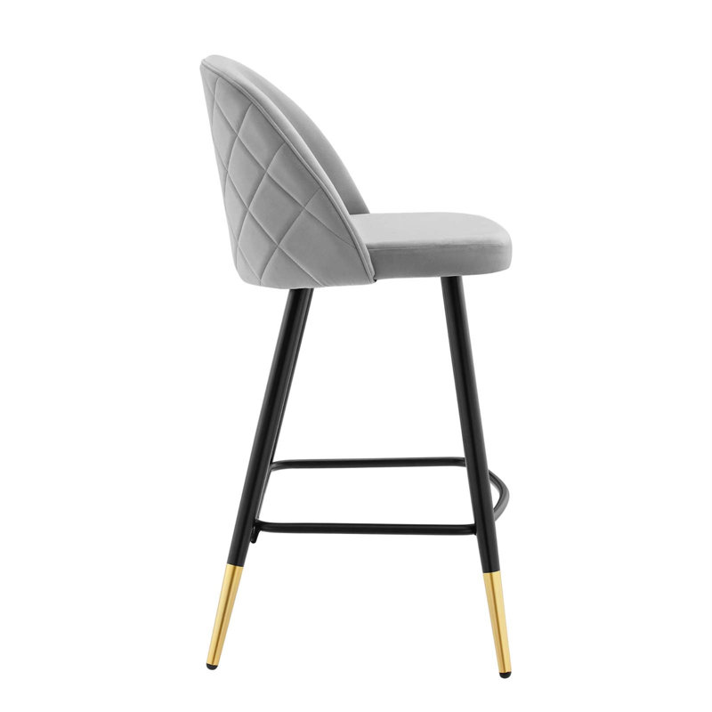 Cordial Bar Stools - Set of 2, Light Gray Velvet, Counter Stool (25" Seat Height)