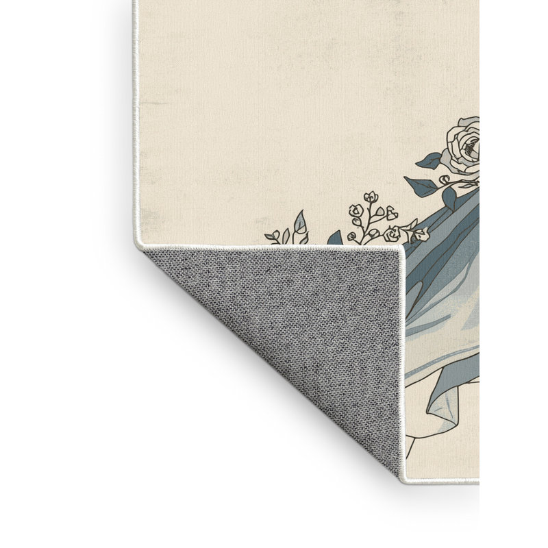 Tapis floral beige lavable à la machine Honn, 6 x 9