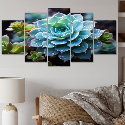 Blue Succulent Serene Succulent - Reproduction d'art murale florale - 5 panneaux