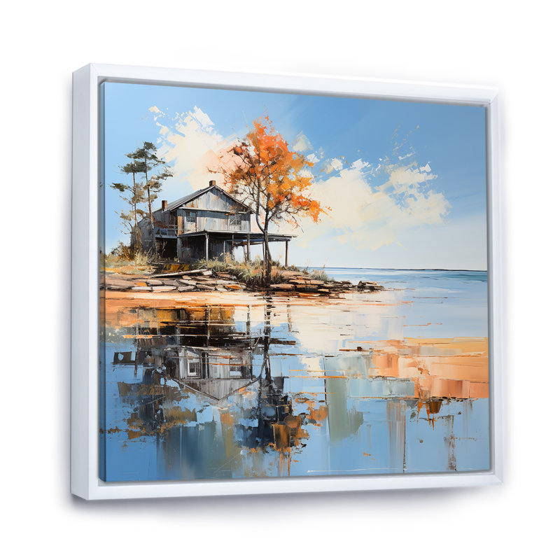 «Lakehouse Summer Charm Beach», reproduction sur toile, Cadre flottant blanc, 30" H x 30" W