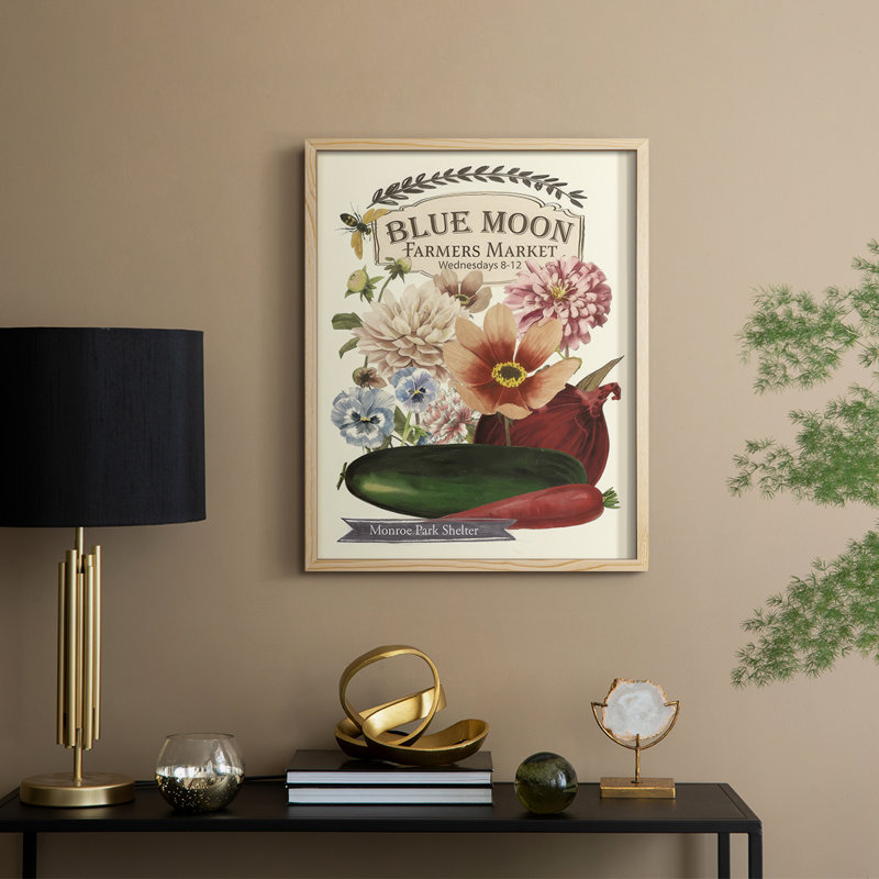«Blue Moon Farmers Market II», reproduction encadrée - bois massif, Naturel, H 21 po x l 17 po