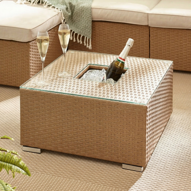 Miacomet PE Rattan Garden Coffee Table & Ice Bucket - Modern Gardens and Patios, Beige