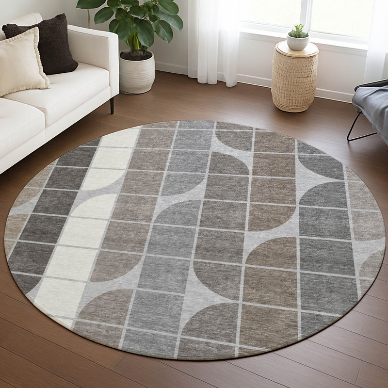 Machine Washable Indoor/Outdoor Chantille ACN2418 Mid-Century Modern Rug, Round 8'
