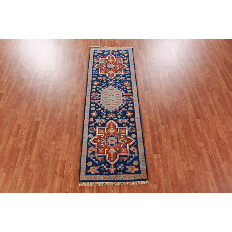 Tapis de couloir indien bleu Kazak