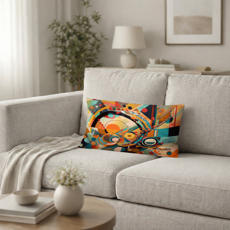 Coussin décoratif géométrique orange et bleu Odeth, H 12 po x l 20 po