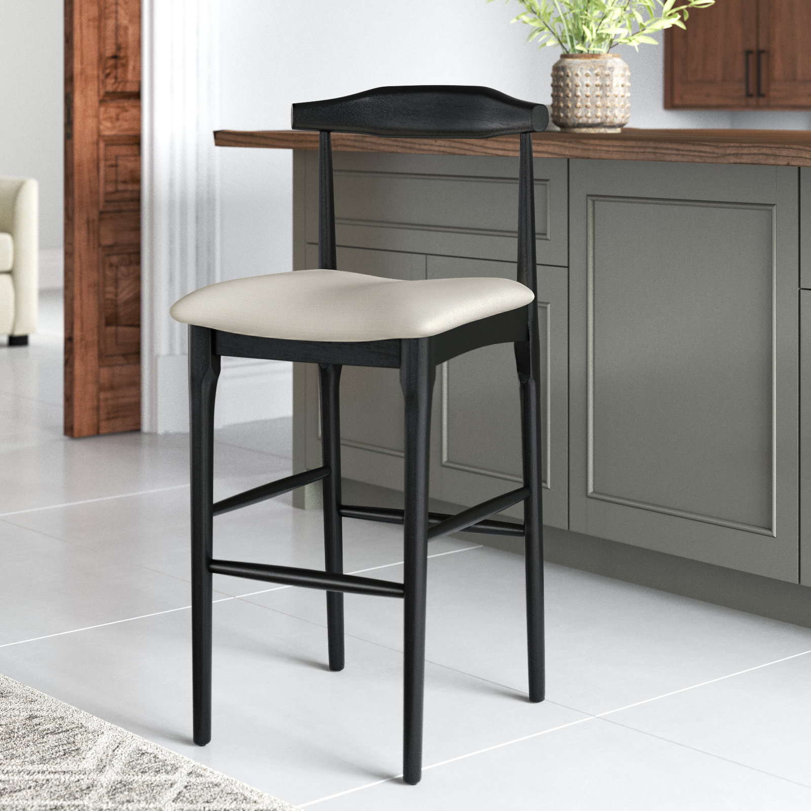 Hank " Bar Stool, Black, Cream, Bar Stool (29.6" Seat Height)