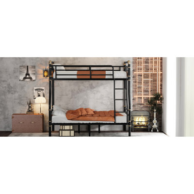 Full Xl Over Queen Bunk Bed, Versatile Metal Design, Black Detachable For Flexibility,