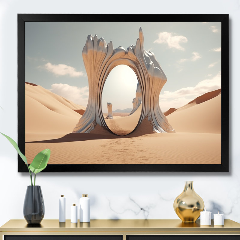Porte à l'espace, paysage surréel IV - art mural surréalisme, Cadre d'angle fermé noir, H 34 po x l 44 po x P 1,5 po