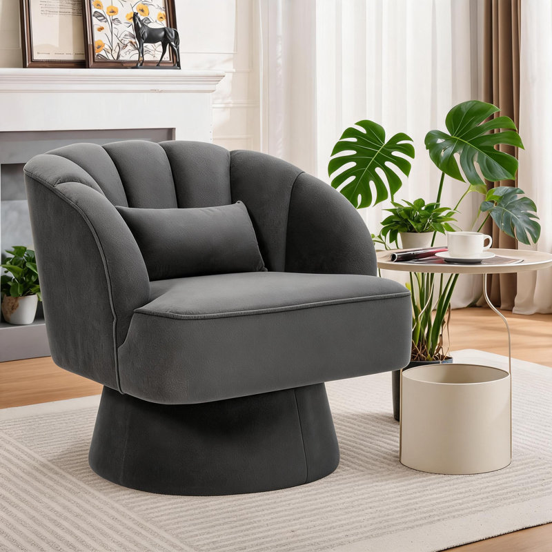 Upholstered Swivel Accent Chair, Velvet Grey