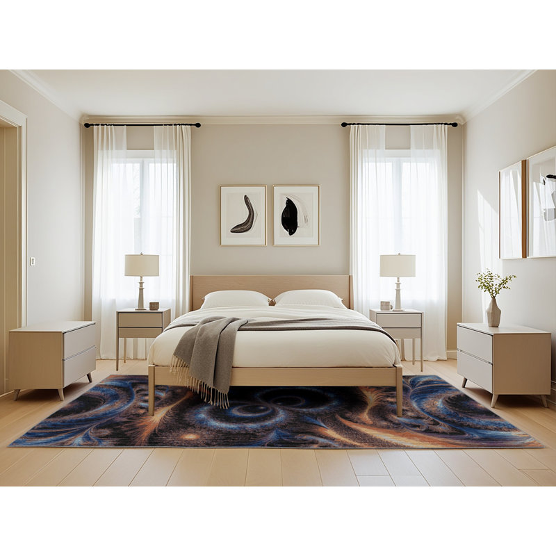 Machine Washable Space Purple Area Rug, Rectangle 5' x 8'