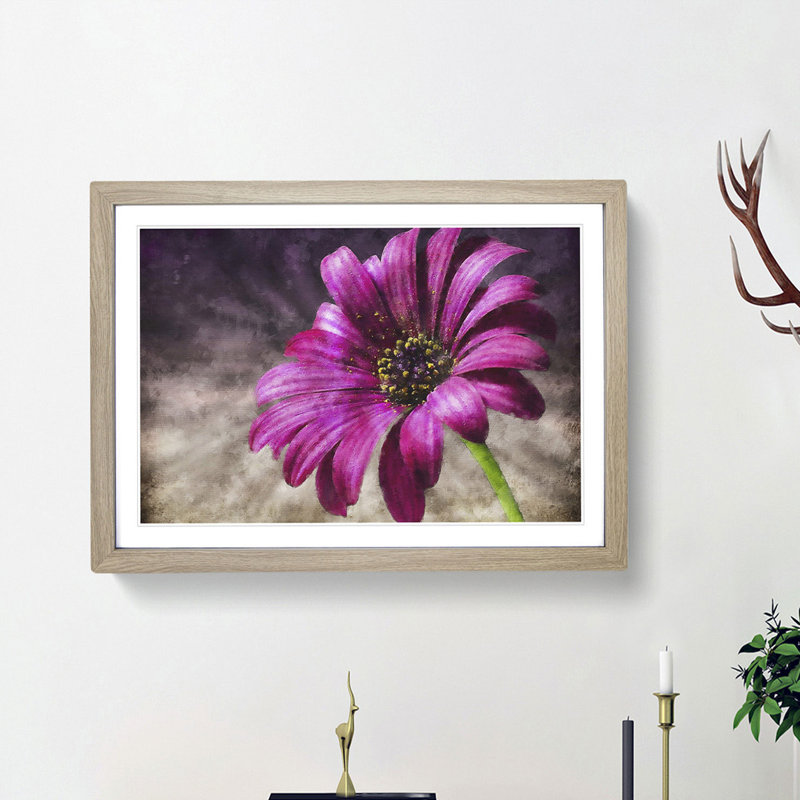 Purple Daisy - Picture Frame Painting Print, 62cm H x 87cm W x 2cm D, Oak Framed