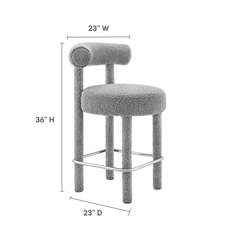Light Gray Boucle Upholstered Counter Stool with Metal Legs