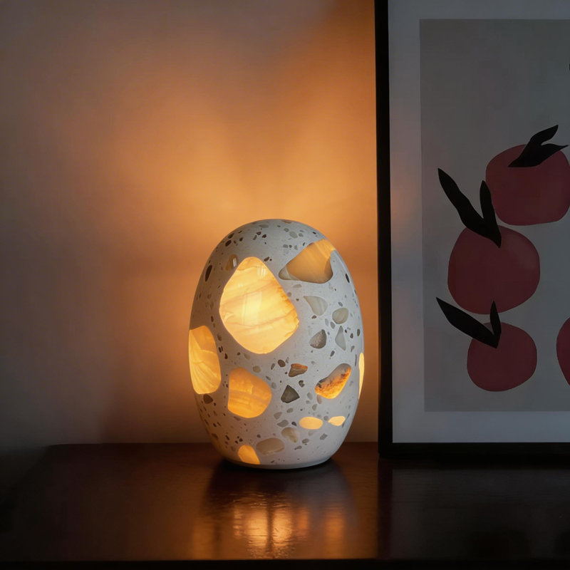 Natural Jade Dinosaur Egg  Touch Table Lamp – 4-Color Touch & Auto Cycle, Rechargeable Stone Ambient Light,LED Night Light for Bedroom & Living Room
