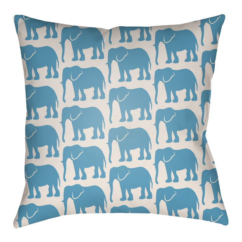 Lolita Elephant Geometric Outdoor Throw Pillow, 20" H x 20" W, Teal/Ivory