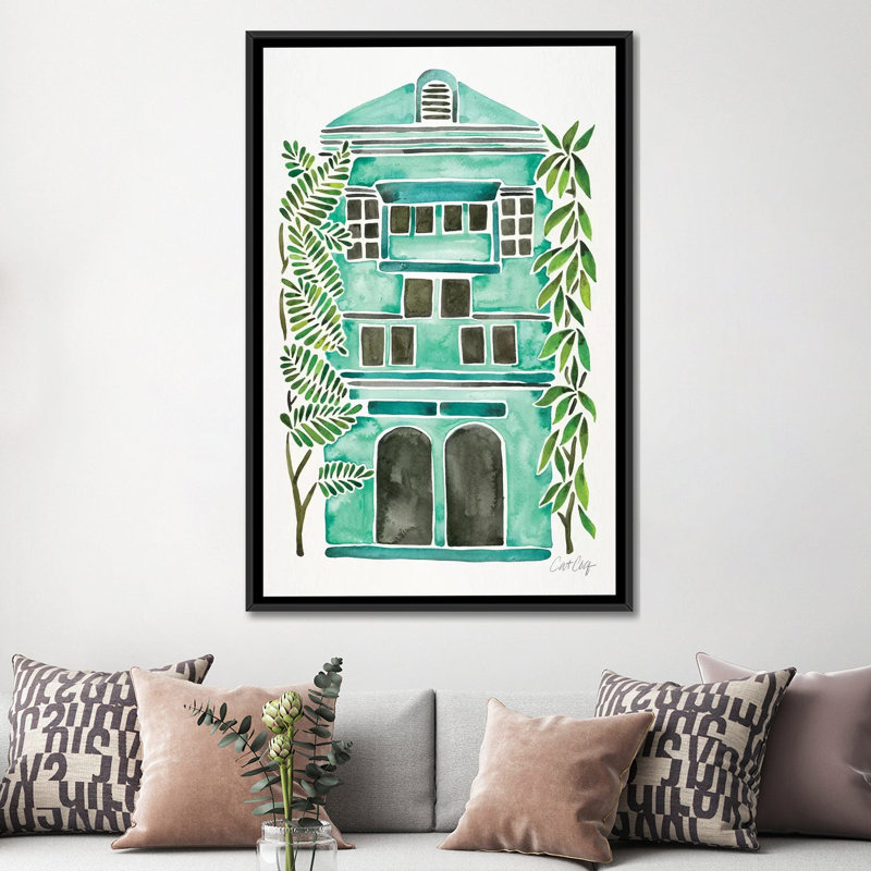 Strickler Mint House, H 60 po x l 40po x P 1,5 po, Toile avec cadre noir, Pas de tapis