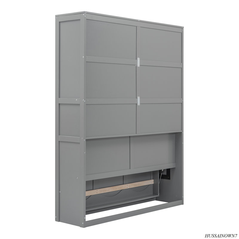 Murphy Bed Wall Bed With Shelves, Gray, Queen
