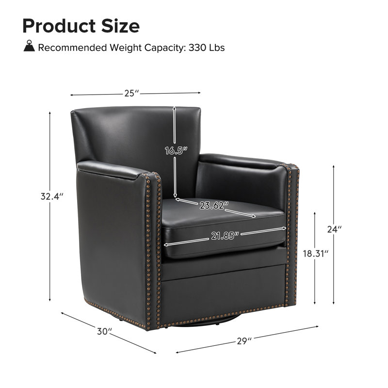 Fauteuil club pivotant en cuir véritable Arsim, Cuir véritable noir
