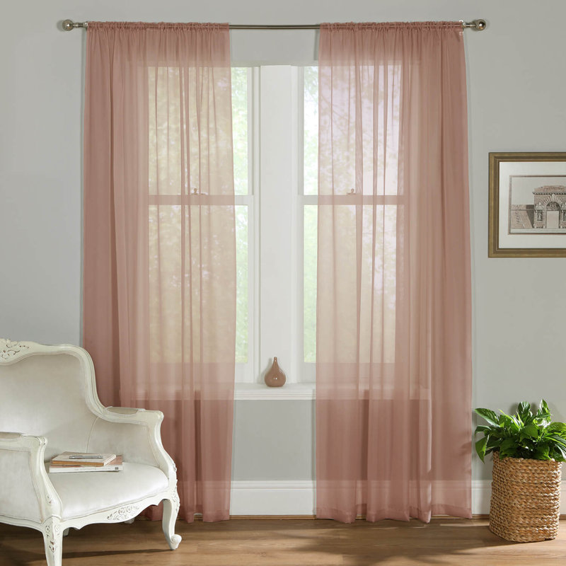 Alayjiah Sheer Slot Top Panel Pair, 149cm Width x 122cm Drop, Blush Pink