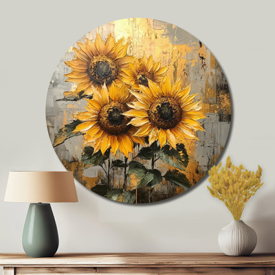 Tournesols formes abstraites forme pure - art mural traditionnel jaune en métal