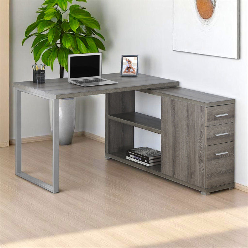 Adell Brown 3-Drawer Modern Computer Desk with Silver Metal Leg, 29.29" H X 46.95" W X 46.95" D, null