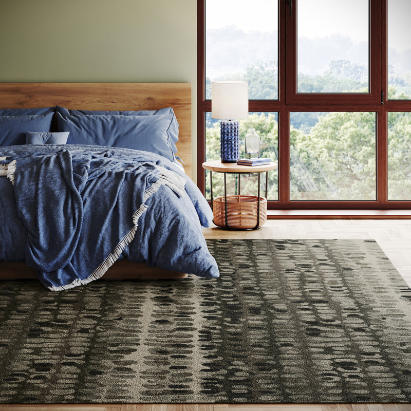 Paint Chip Hand Micro Hooked Wool Rug, Green, Rectangle 8'6" x 11'6"