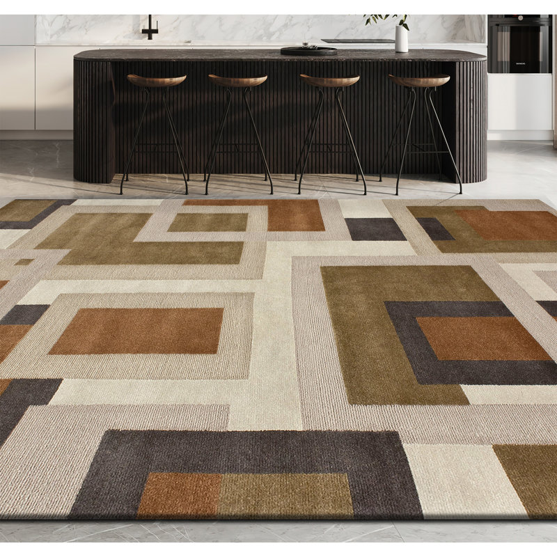 Geometric Area Rug in Brown/Ivory/Orange, Rectangle 9' x 12'
