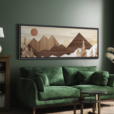 Western Wood Effect Landscape " Rustic Peaks Sunrise Over The Mountains Modern Art Relax/Calm WarmExtra Large Wall Decor Office "