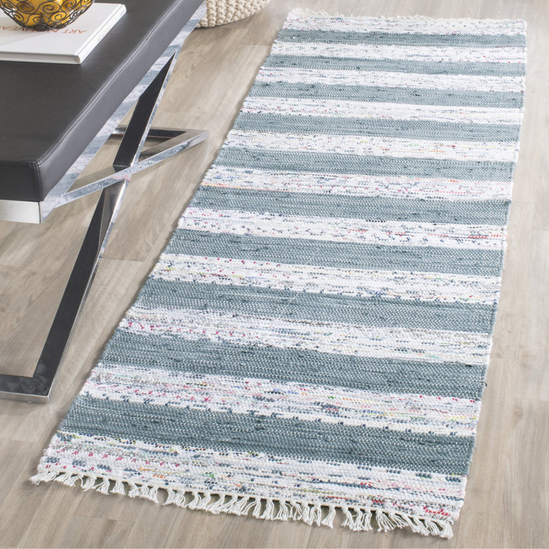 Tapis rayé en coton tissé à la main Yokum, Tapis de couloir 2 pi 3 po x 7 pi