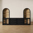 Ensemble d'armoires de rangement modulaires avec huche de bibliothèque arquée, buffet 4 pièces et vitrine pour le salon et la salle à manger, noir