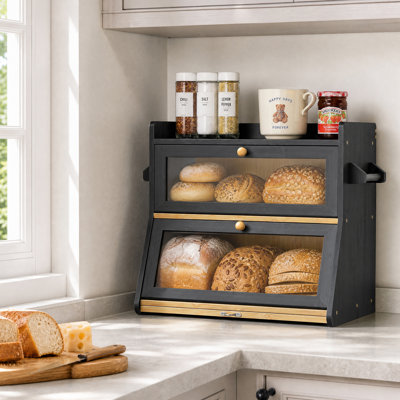 Bamboo Bread Box 2 Layers Food Storage Container