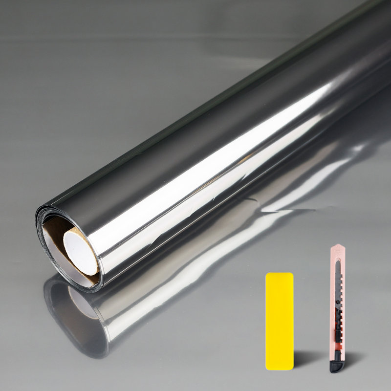 35.43 In. W X 196.85 In. L Window Film, Reflective Sun Blocking, Tinted Window Film, Clings For Daytime Privacy, Gray