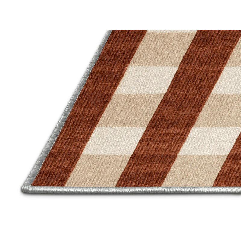 Machine Washable Checkered Beige Area Rug, Round 6'