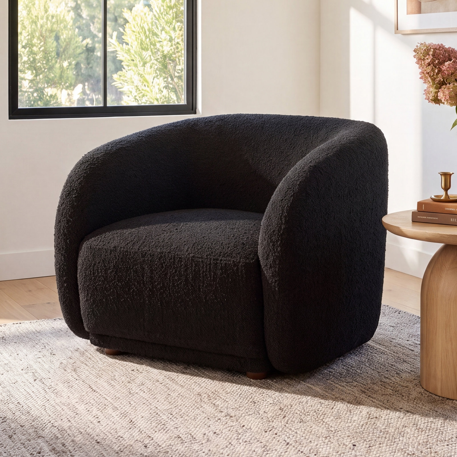 Penelope Barrel Armchair, Tan Faux Mohair