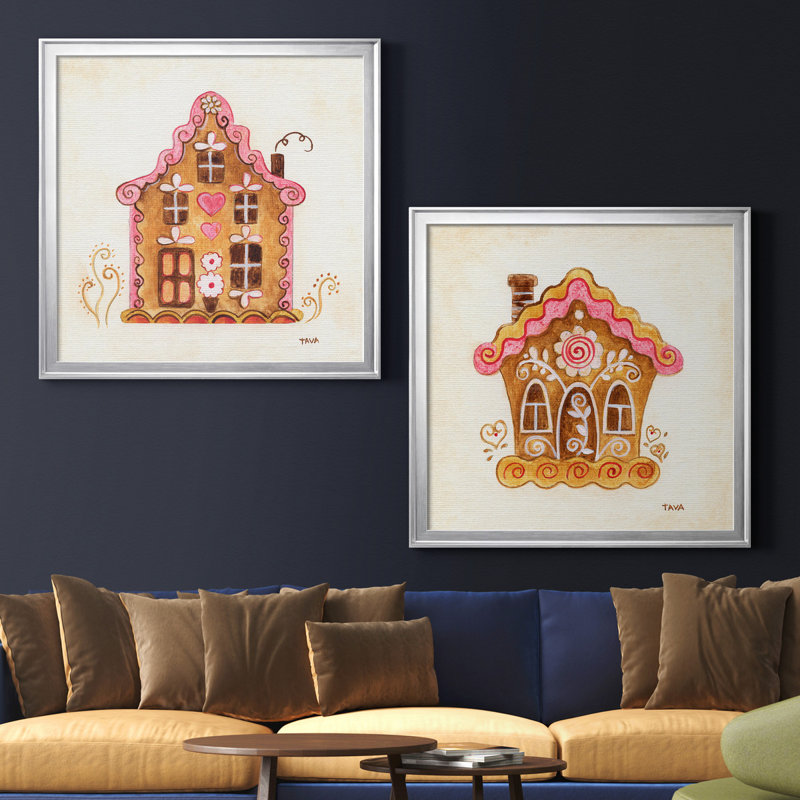 «Gingerbread House I», ensemble de 2 reproductions d'art encadrées, Toile avec cadre argenté, Pas de tapis