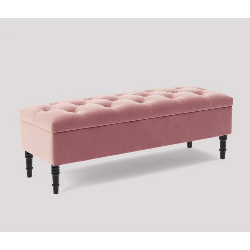 Velvet Upholstered Bench, Pink Plush Velvet