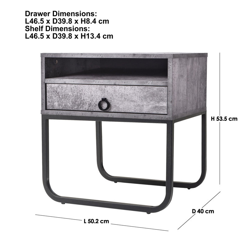 Homayun 50.2cm W Manufactured Wood Bedside Table, Iron Slate