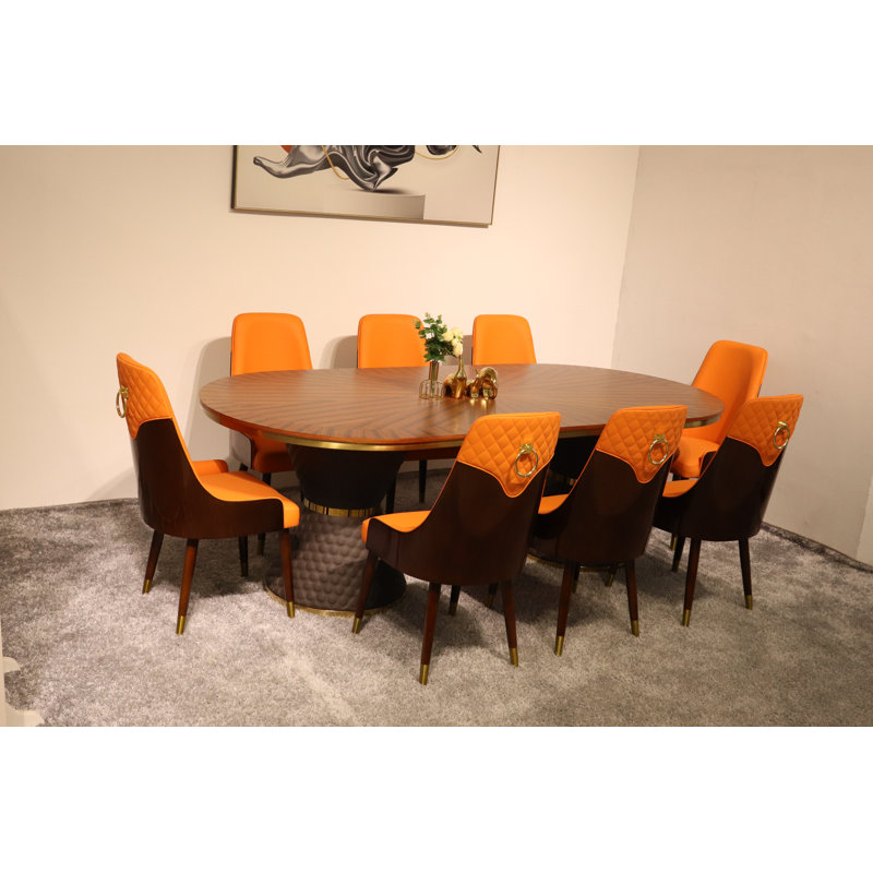 9 Pieces Vogue Lux Rectangular Dining Set, Orange