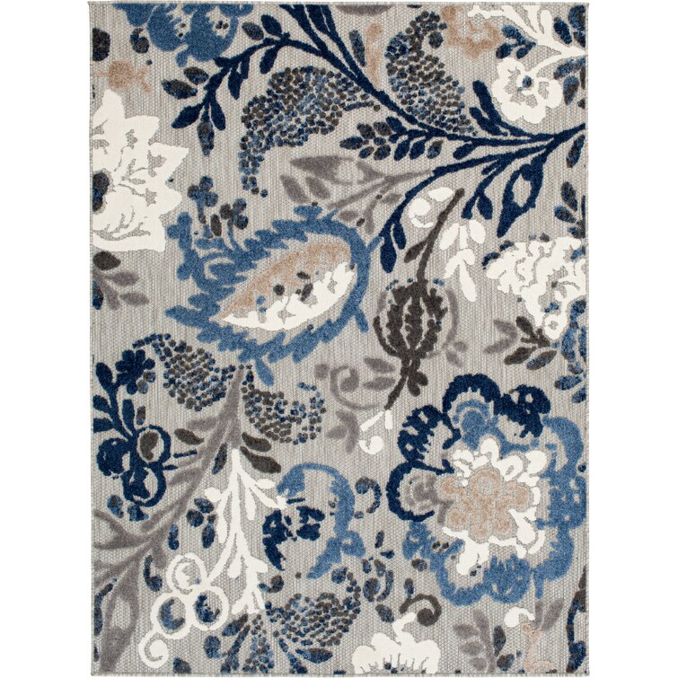 Dowd Floral Blue/Gray/Ivory Indoor/Outdoor Area Rug Bay Isle Home Rug Size: Rectangle 7'10 x 10