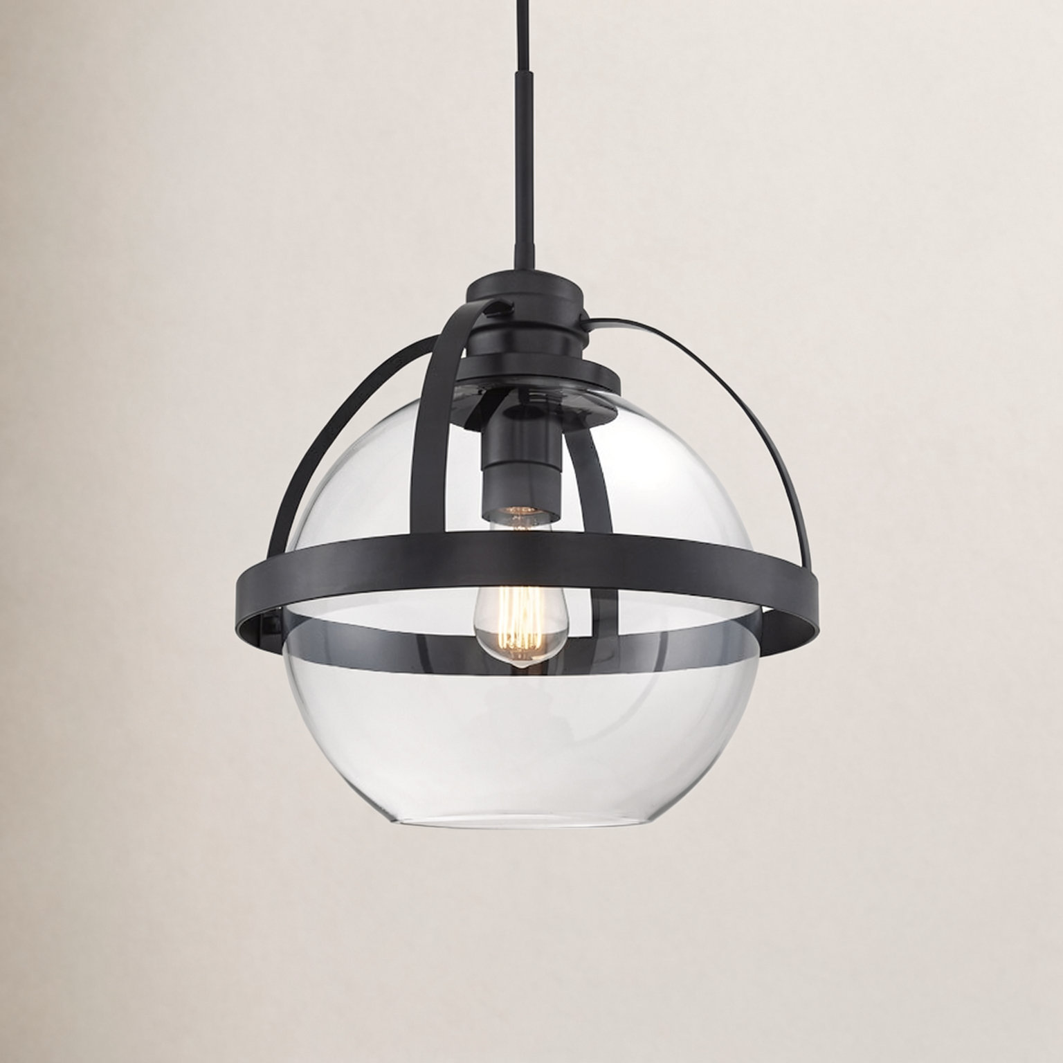 Margos Single Globe Glass Pendant, Matte Black