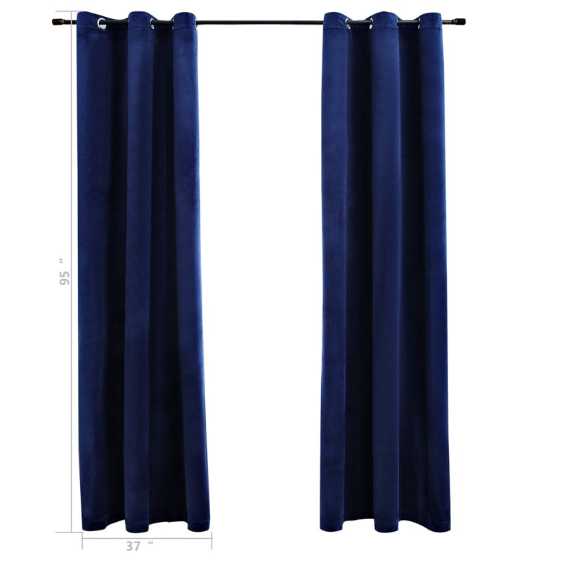 Bertello Velvet Blackout Curtains with Rings, 54" W x 95" L, Navy Blue